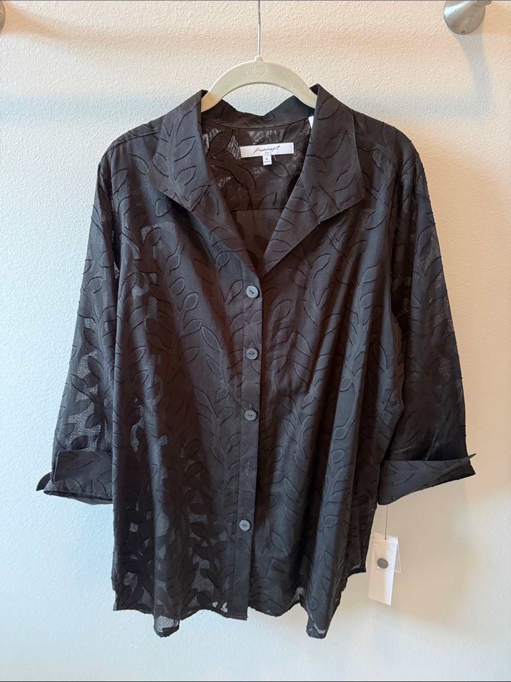 Foxcroft Black Leaf-Textured Button Down Shirt